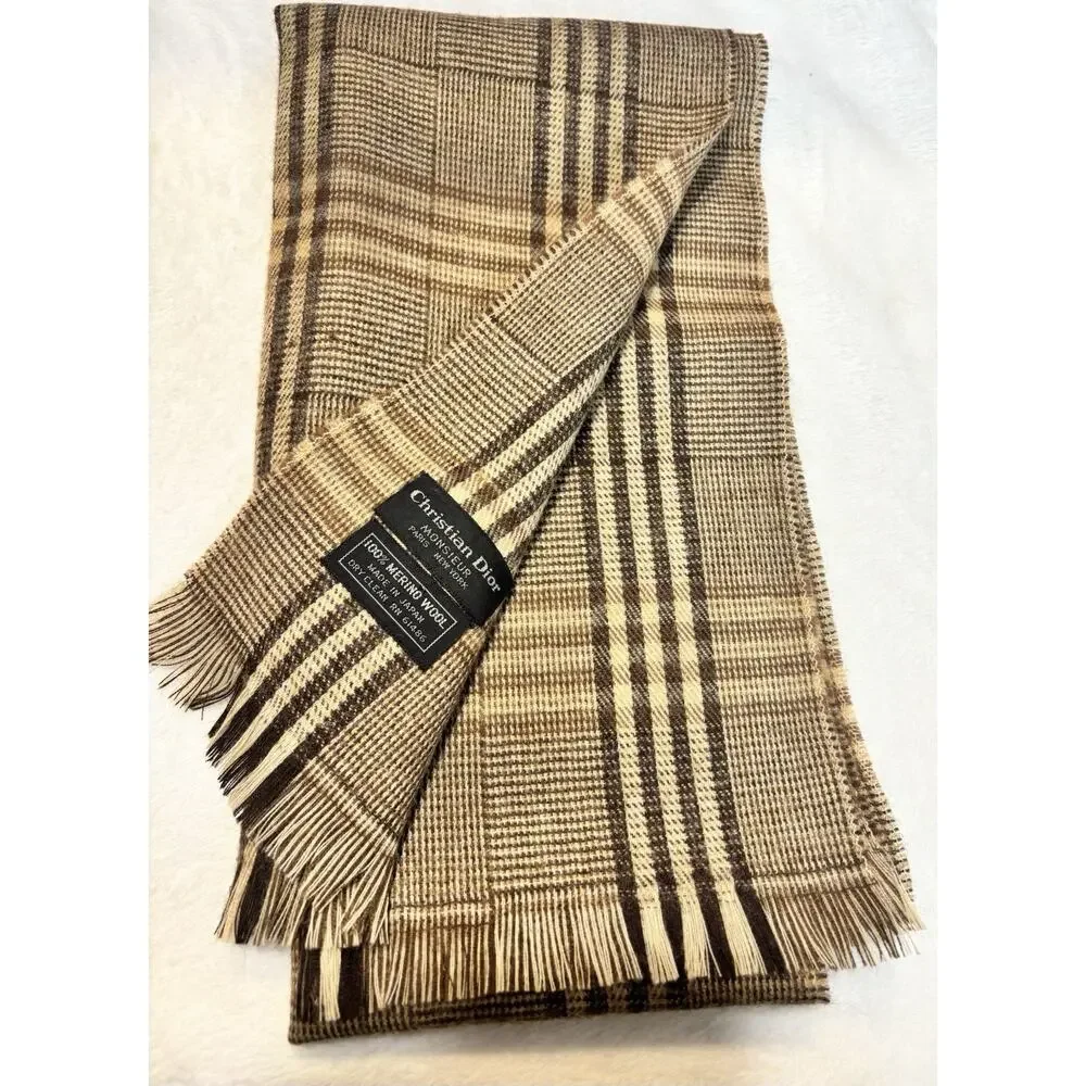 Christian Dior Monsieur 100 % Merino Wool Plaid Scarf Vintage 52 Inches